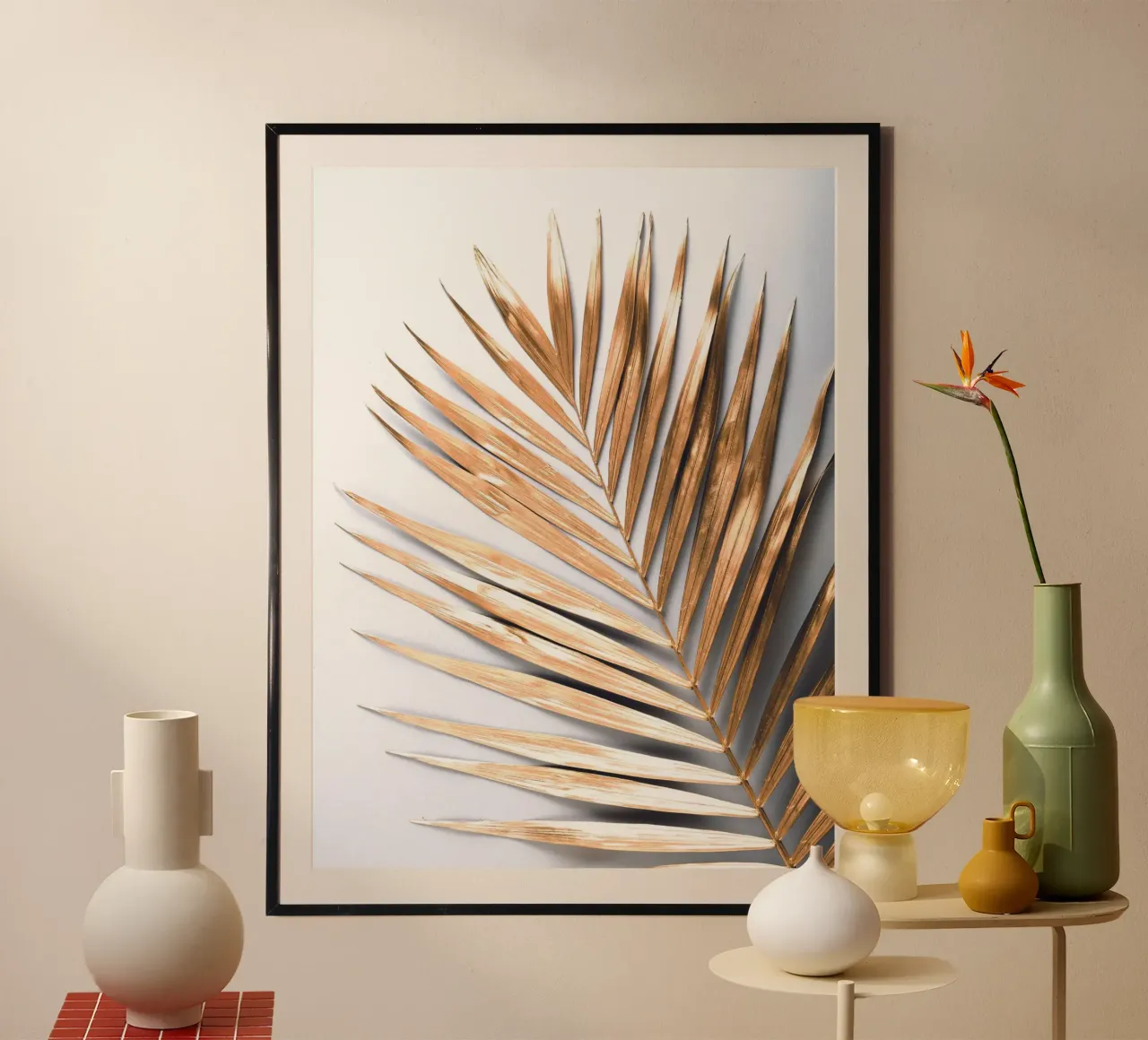 Foglia di palma dorata - Arte botanica minimale poster con telaio in alluminio da Whole©
