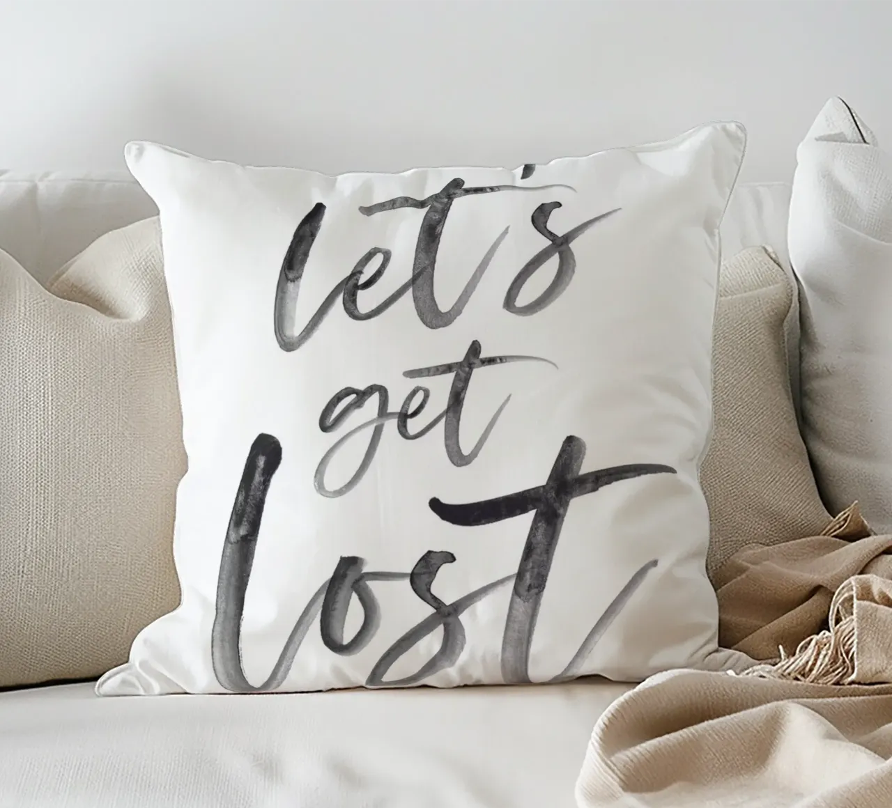 Let's Get Lost - Adventure Typography decorative cushion by Whole©