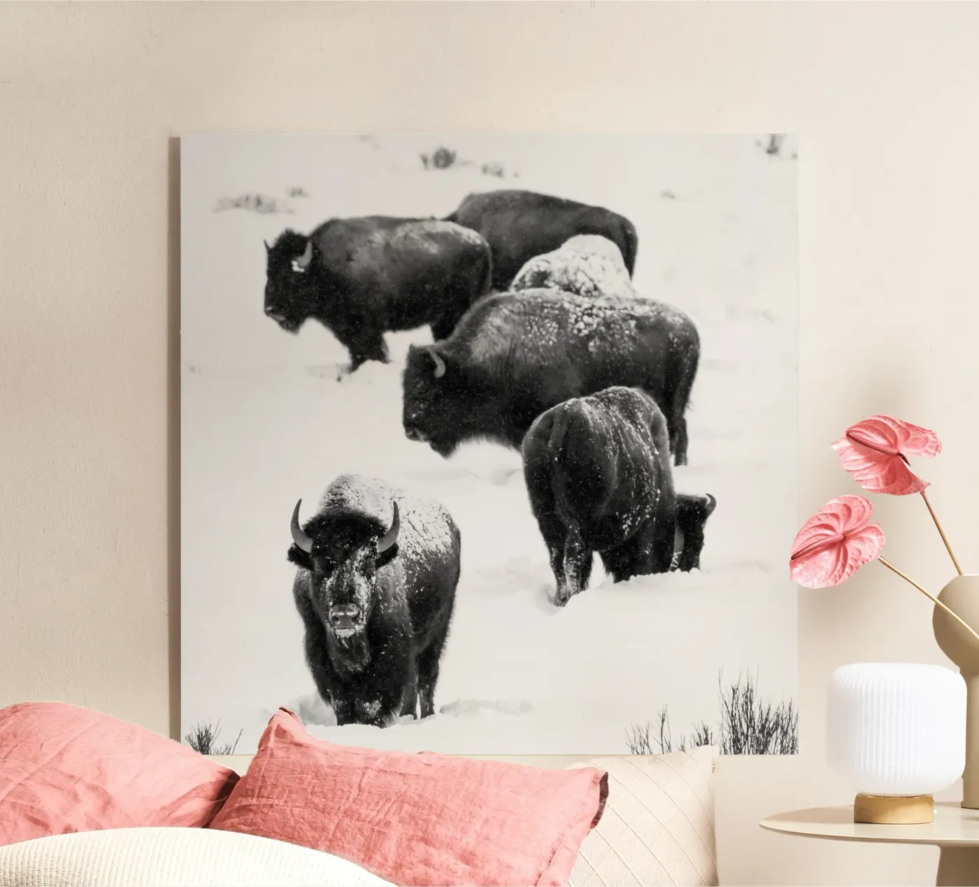 Winter Bison Herd acryl van andreas12