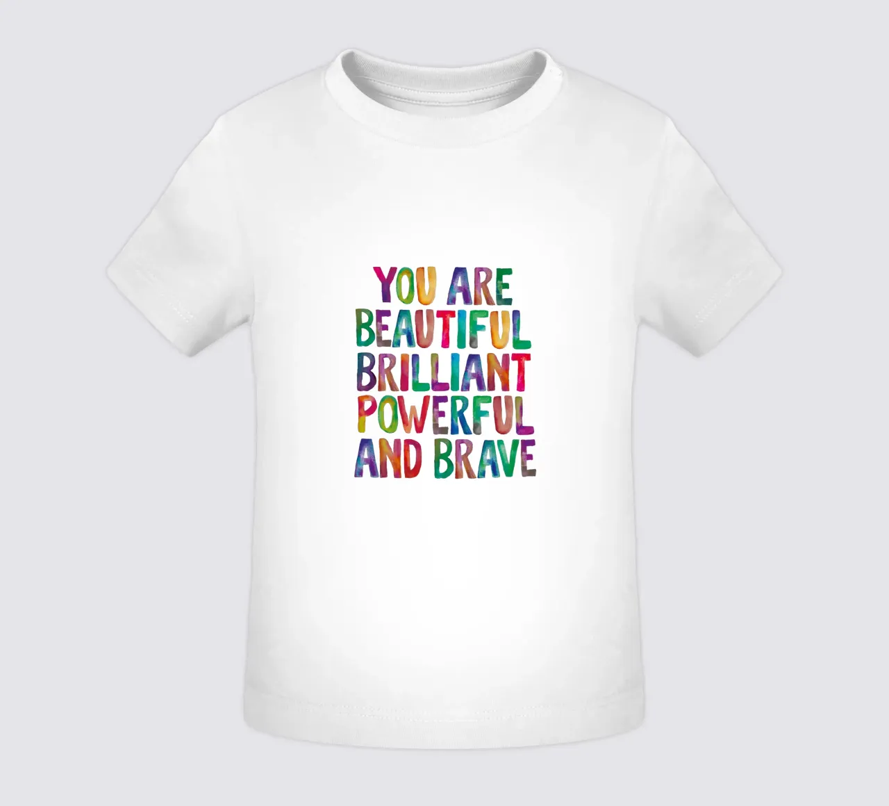 You Are Beautiful Brilliant Powerful Rainbow Typography baby t-shirt by THE MOTIVATED TYPE