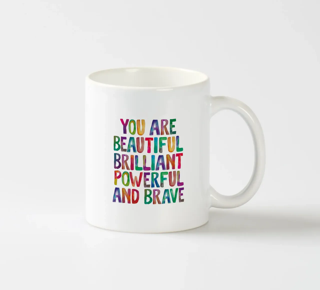 You Are Beautiful Brilliant Powerful Rainbow Typography ceramic mug by THE MOTIVATED TYPE