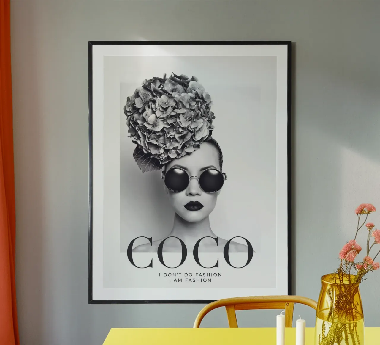 Black and white fashion art - Coco Fashion Statement poster with plastic frame by Whole©