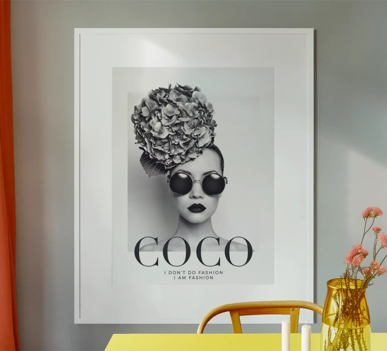 Black and white fashion art - Coco Fashion Statement poster with plastic frame by Whole©