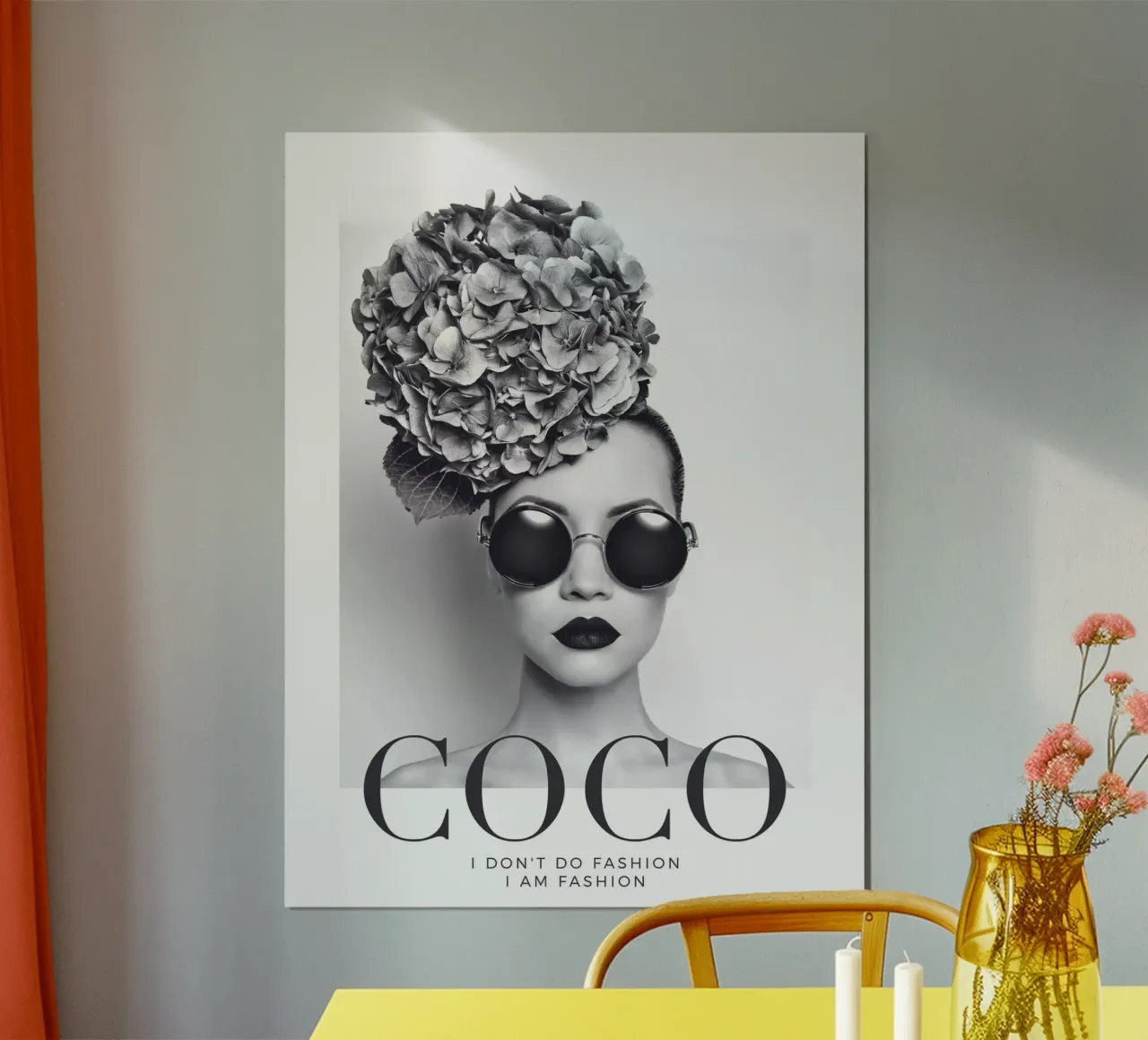 Black and white fashion art - Coco Fashion Statement poster with plastic frame by Whole©