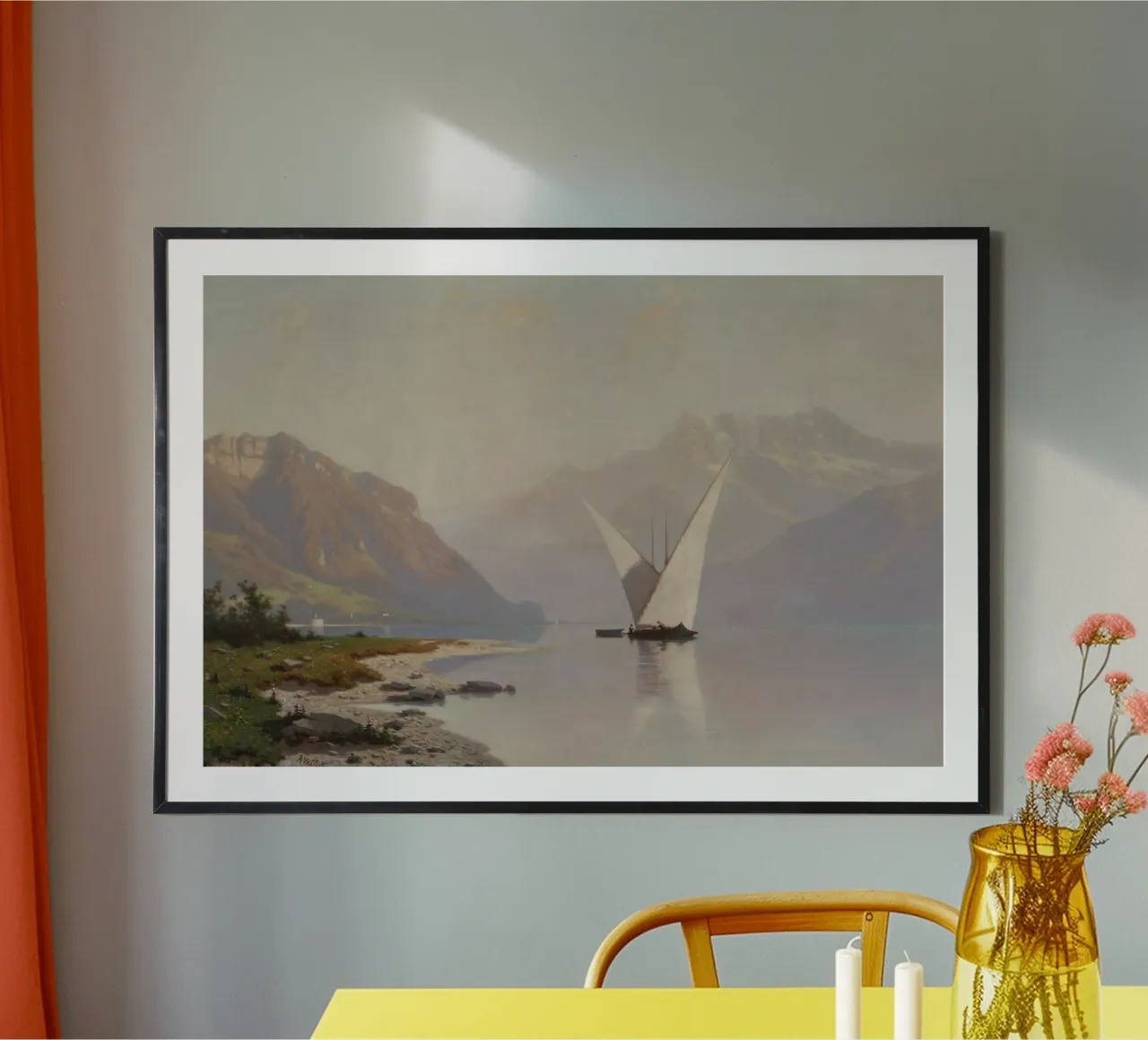 Auguste Louis Veillon: Barca a vela sul lago di Ginevra 1865 poster con telaio in plastica da ARTOTHEK