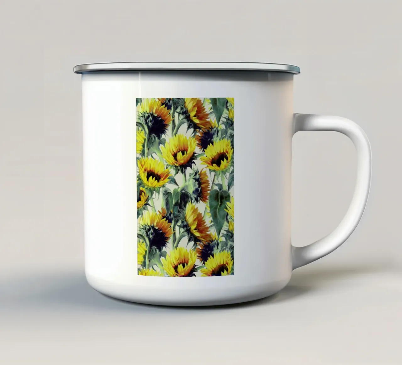 Sunflowers Forever enamel mug by Micklyn Le Feuvre