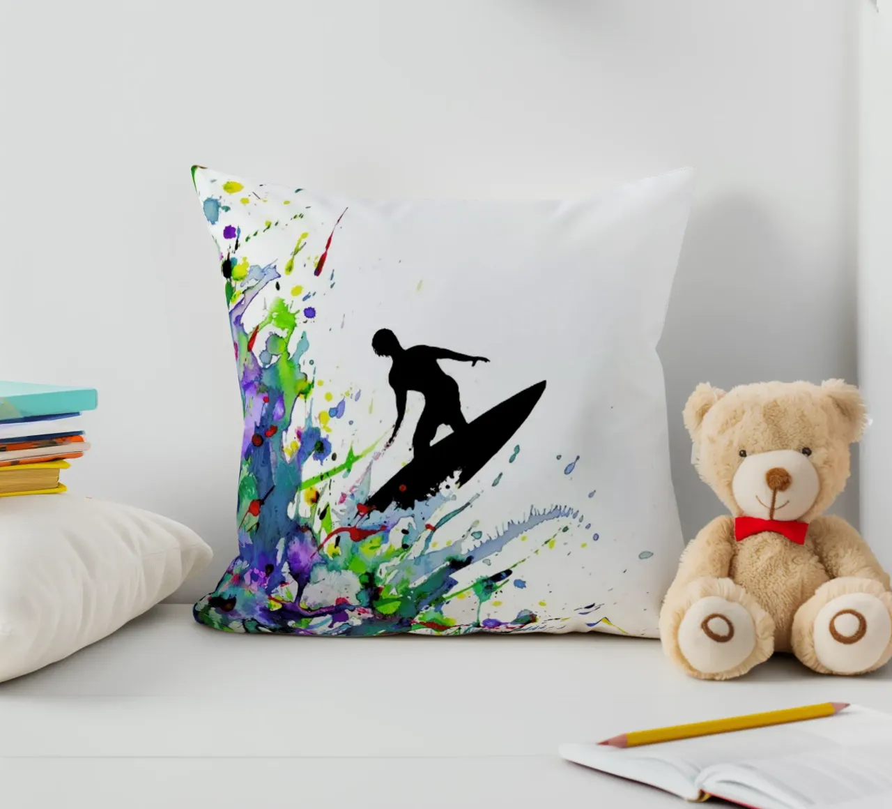 A Pollock's Point Break decorative cushion by Marc Allante