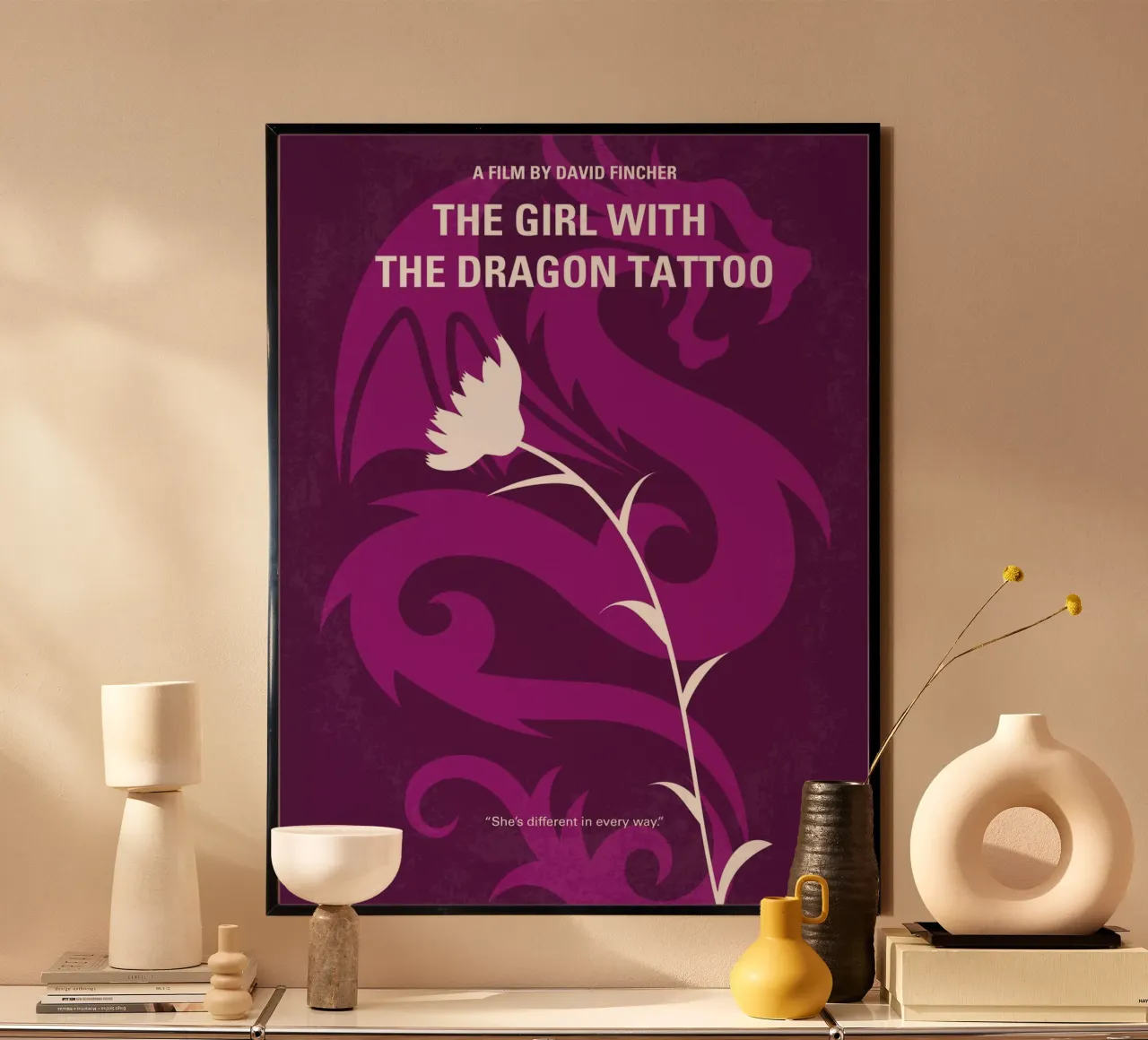 No528 My The Girl with the Dragon Tattoo minimal movie poste poster con telaio in legno da Chungkong