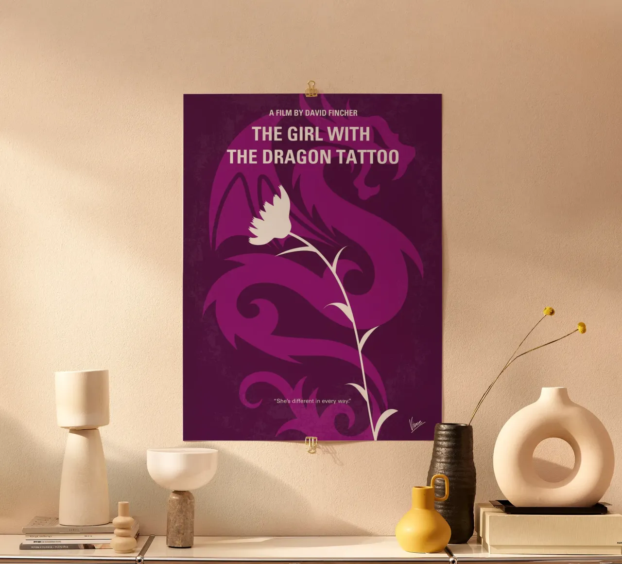 No528 My The Girl with the Dragon Tattoo minimal movie poste poster con telaio in legno da Chungkong