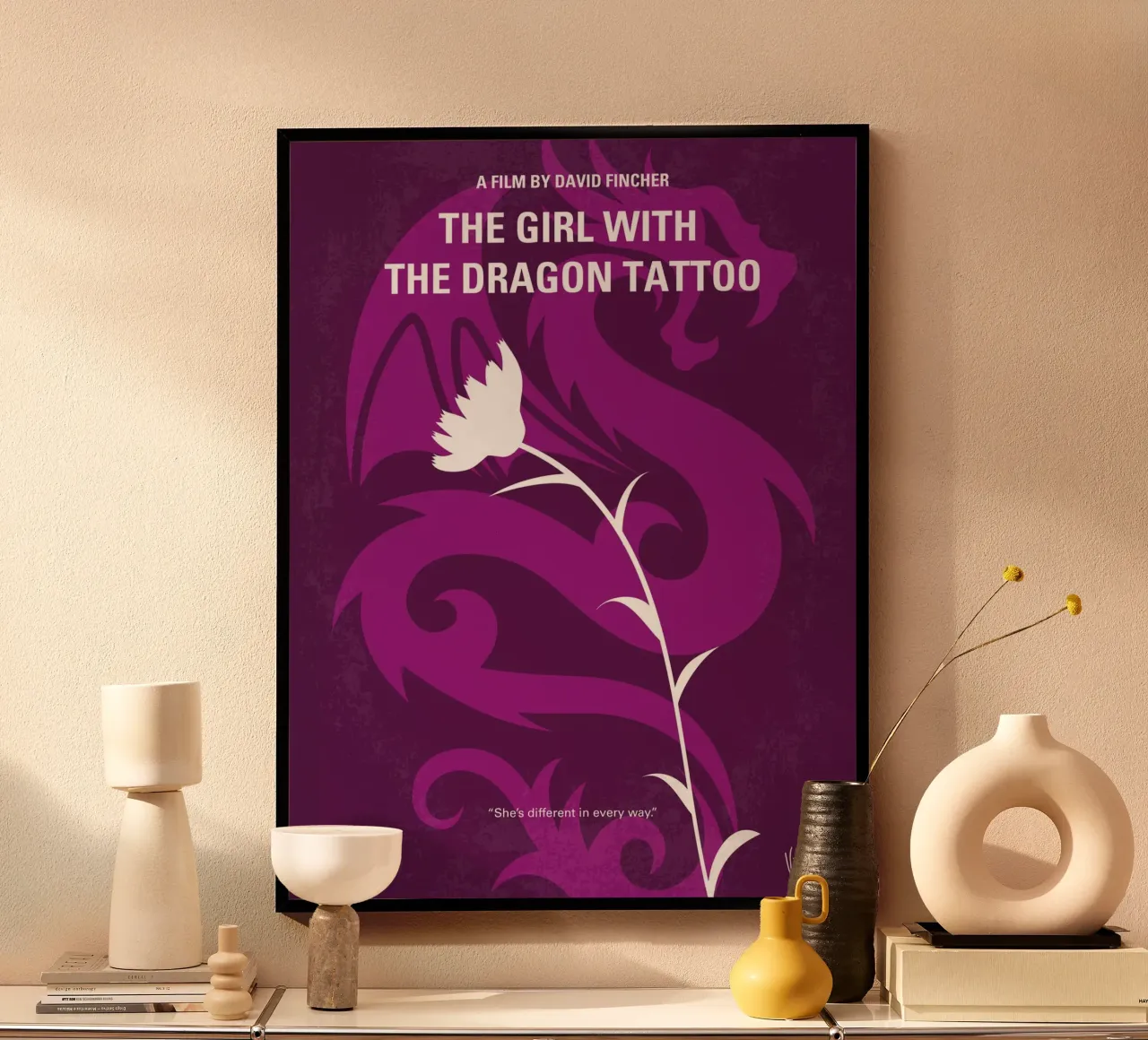No528 My The Girl with the Dragon Tattoo minimal movie poste poster con telaio in legno da Chungkong
