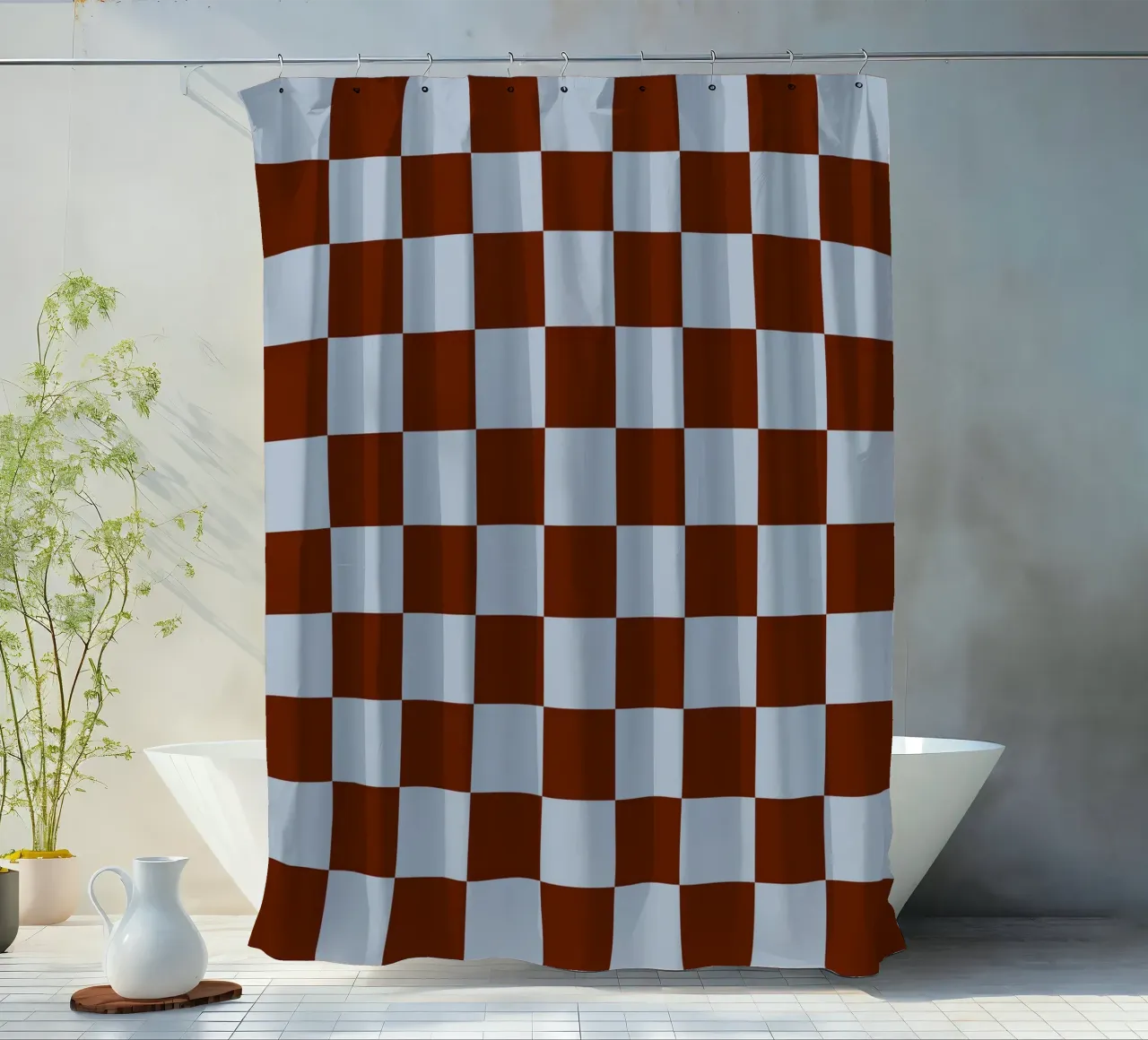 Checkerboard I - Blue Brown shower curtain by Galaxy Eyes
