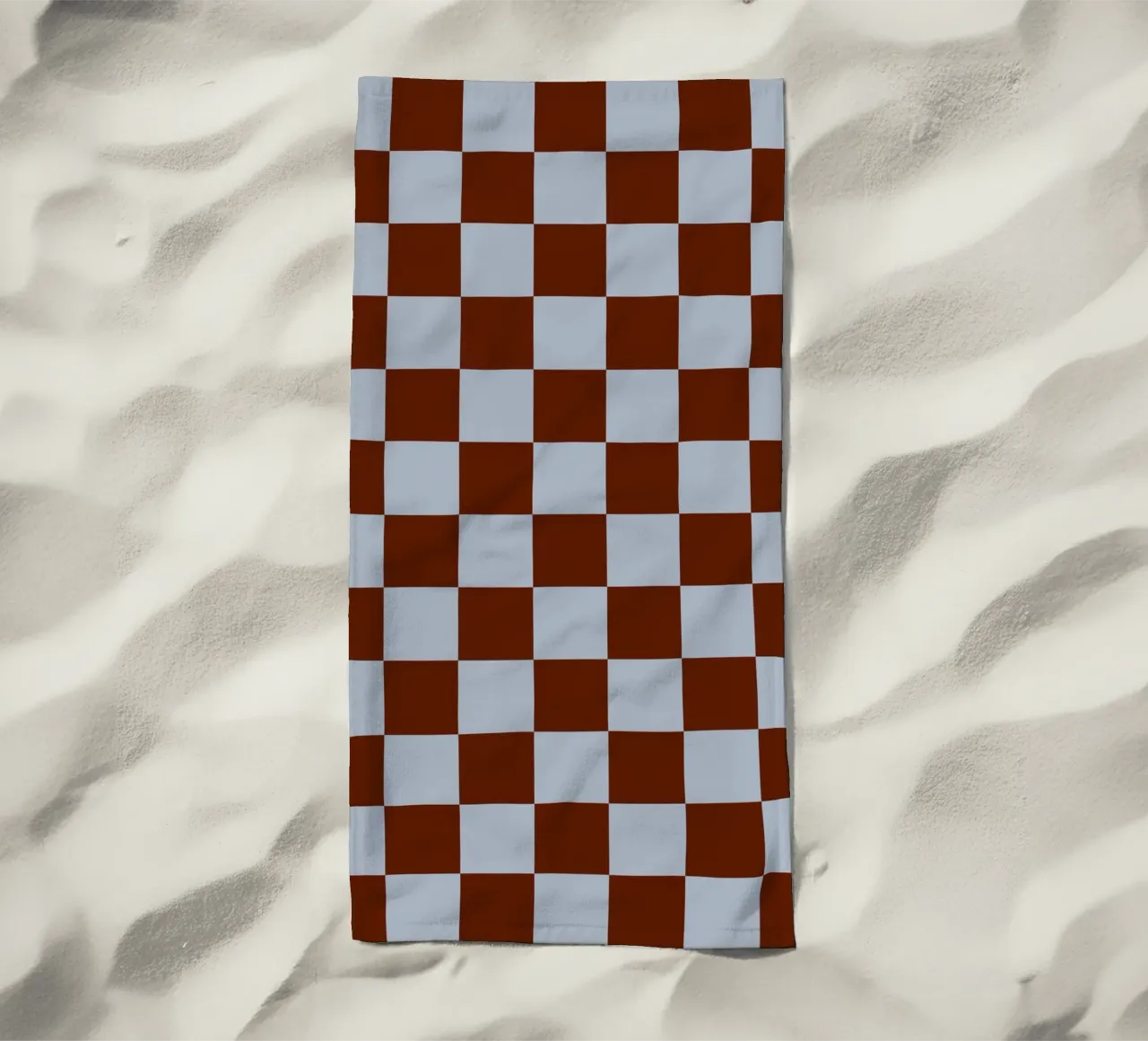 Checkerboard I - Blue Brown beach towel by Galaxy Eyes