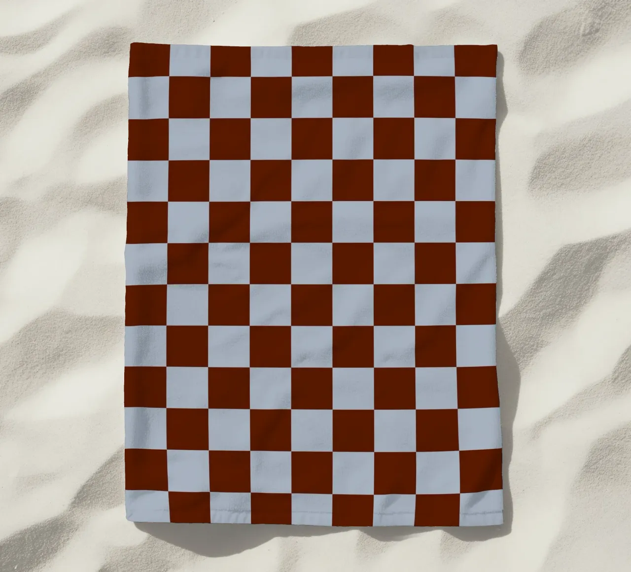 Checkerboard I - Blue Brown beach towel by Galaxy Eyes
