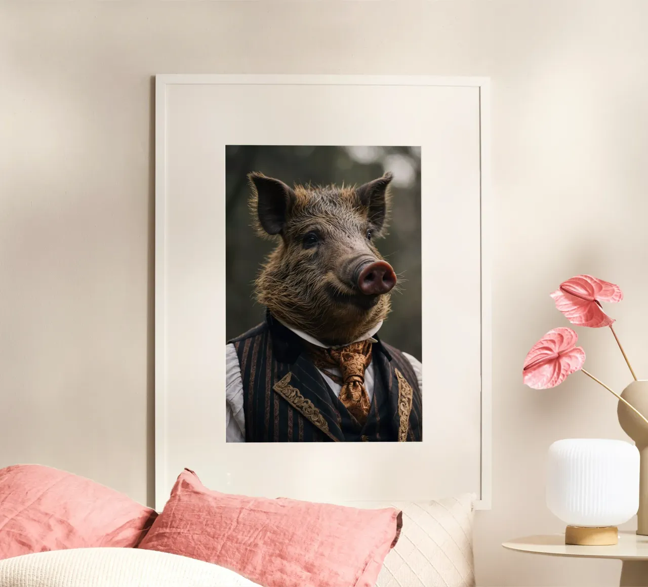 Sir Trotwell - Das edle Wildschwein der Wälder Poster mit Holzrahmen von Beasts of Nobility