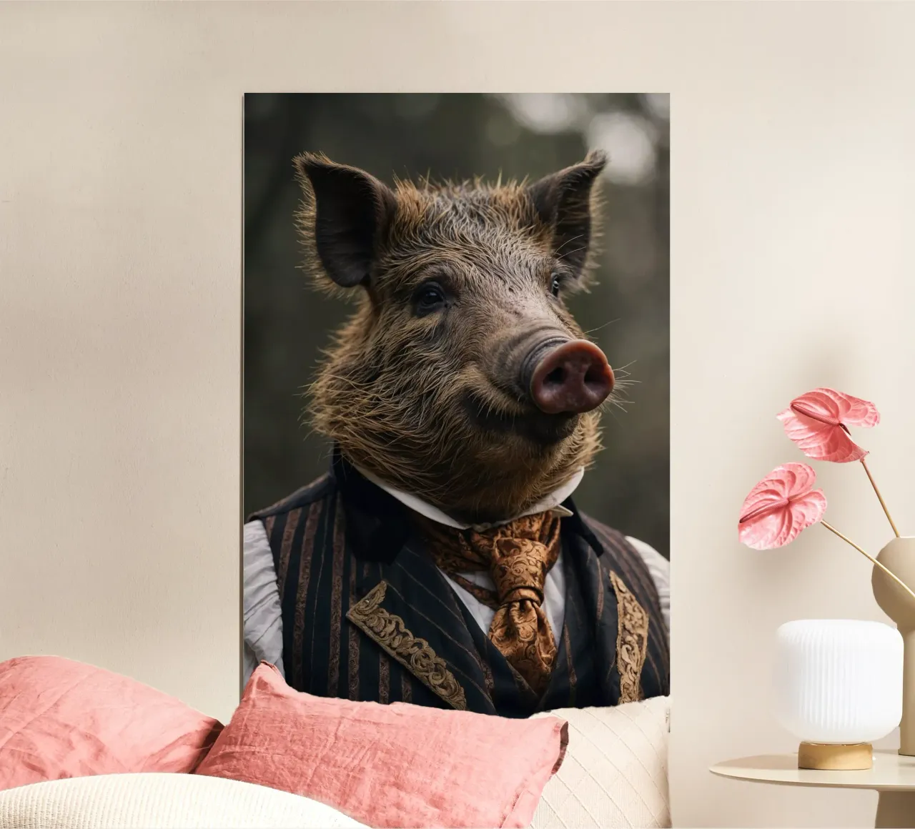 Sir Trotwell - Das edle Wildschwein der Wälder Poster mit Holzrahmen von Beasts of Nobility