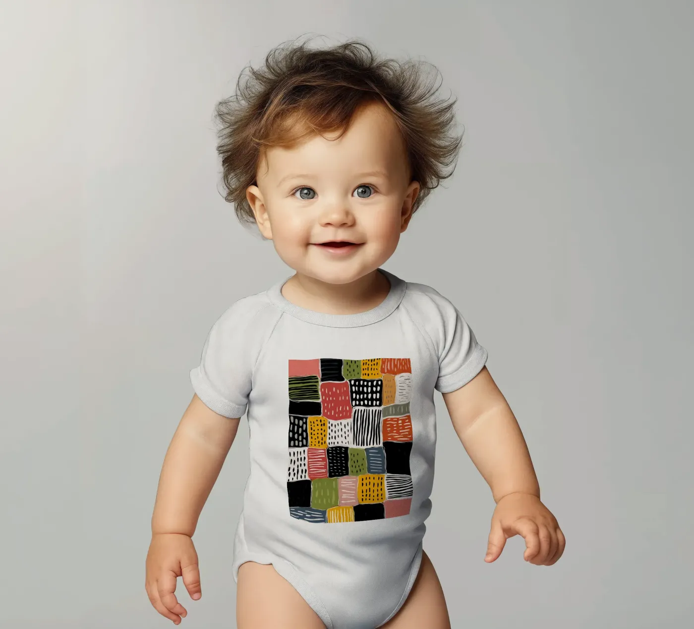 Playful Patchwork Kurzarm Babybody von Sienna Atelier