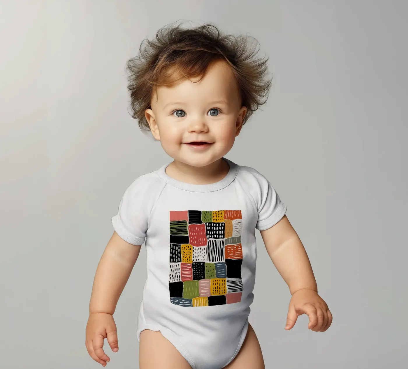 Playful Patchwork Kurzarm Babybody von Sienna Atelier