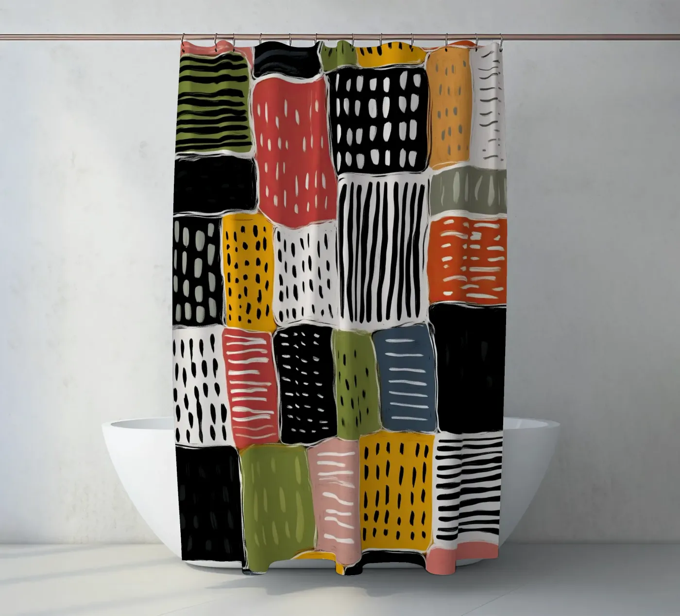 Playful Patchwork Duschvorhang von Sienna Atelier