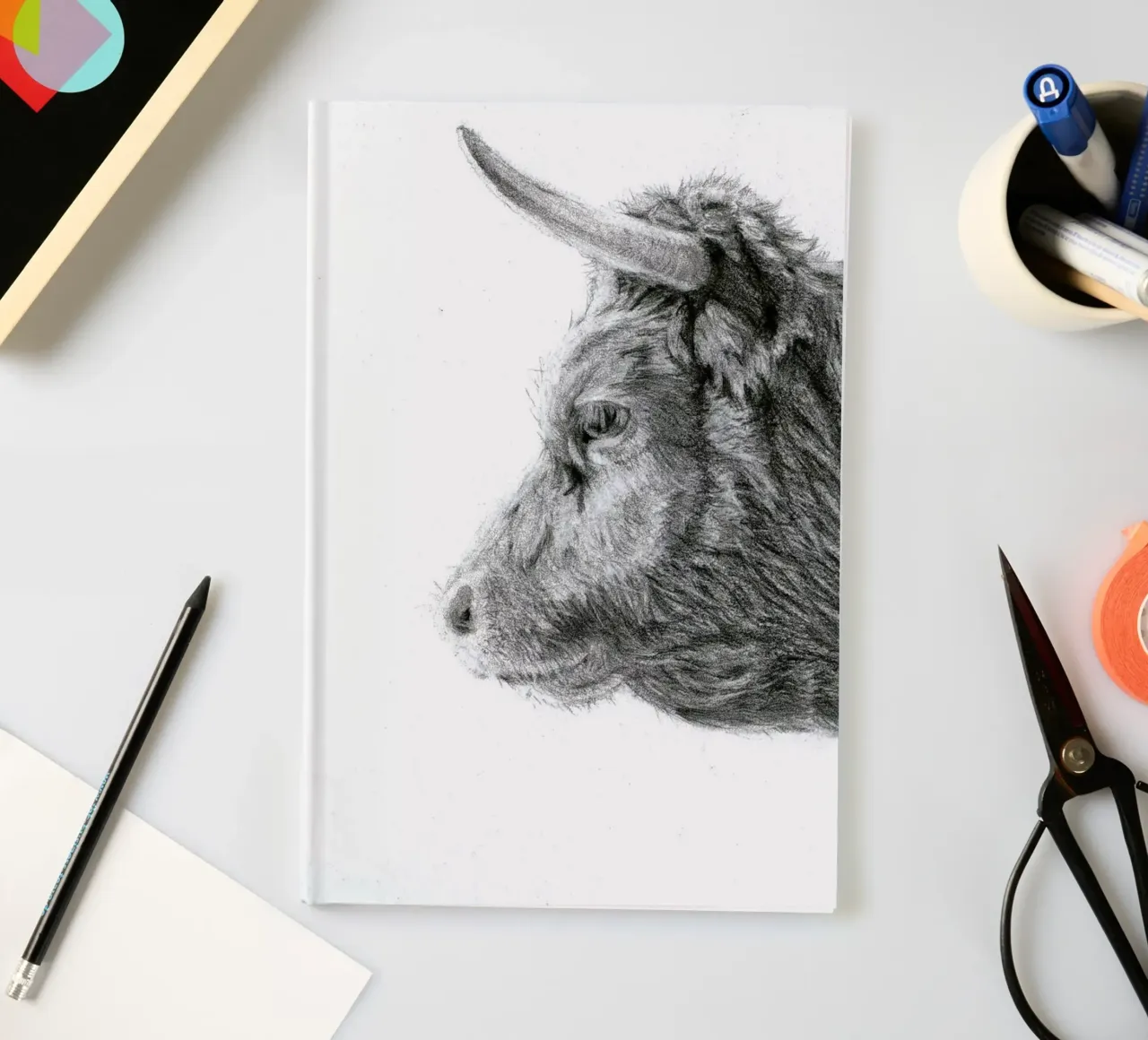 Staring in the fog-Cow Portrait in Pencil notebook by Patruschka’s Paintings