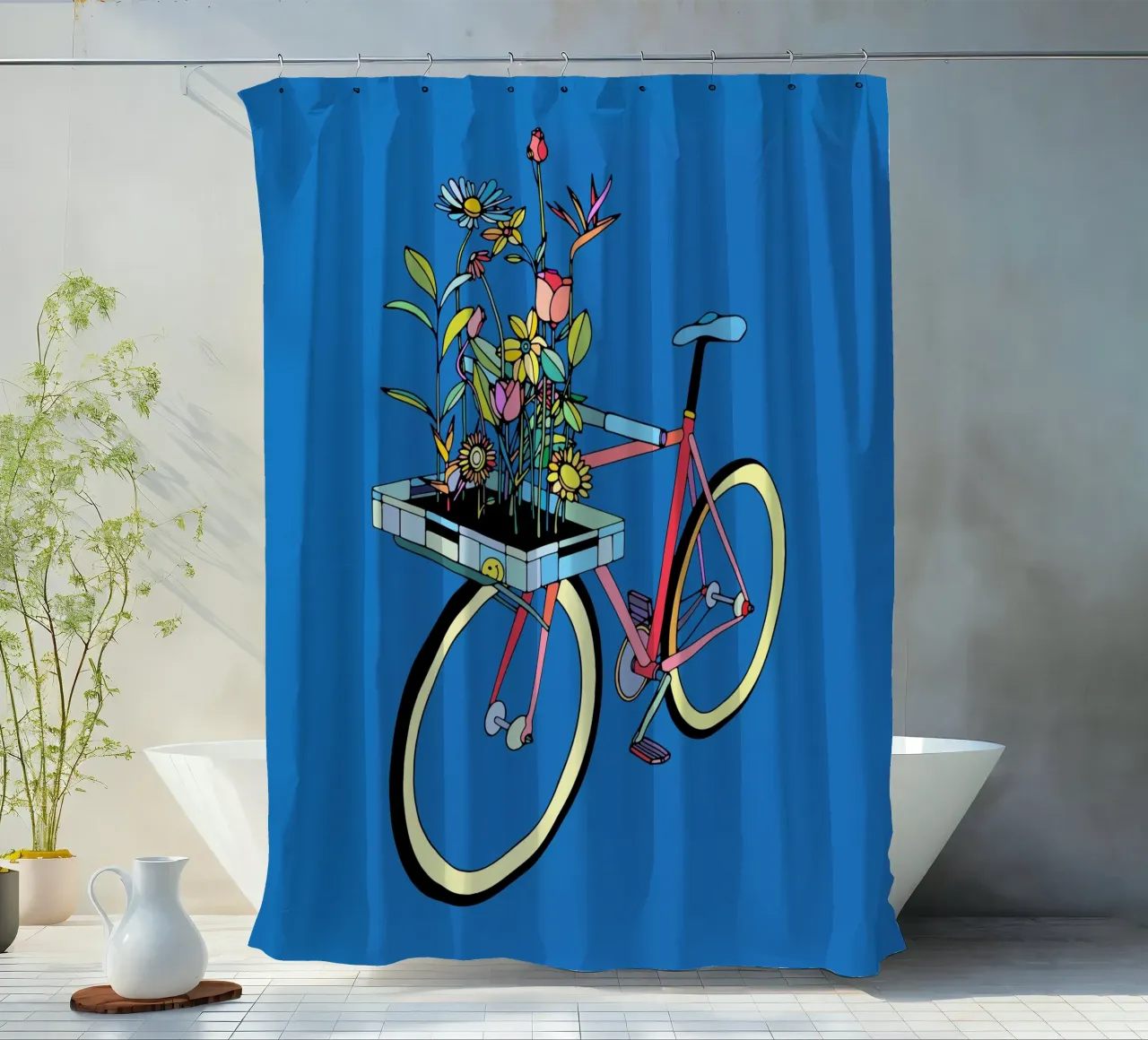 Bike and flowers shower curtain by The Cyclist
