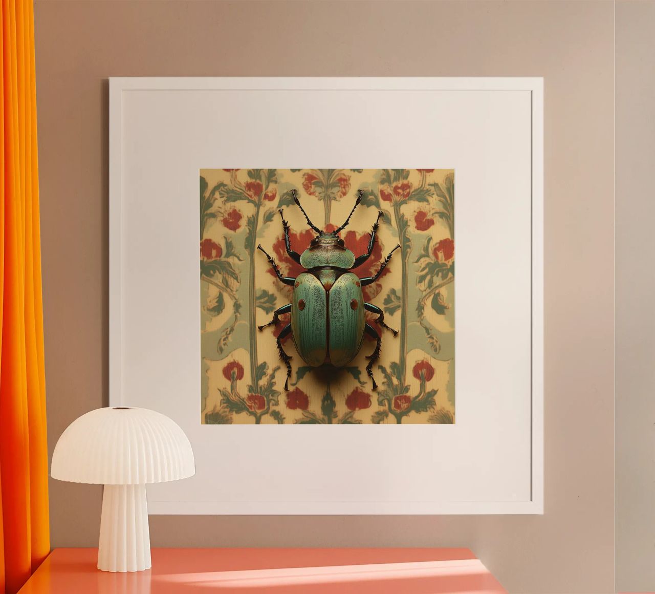 Vintage turquoise beetle on wallpaper poster by Little Things
