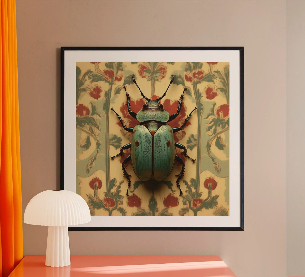 Vintage turquoise beetle on wallpaper poster by Little Things