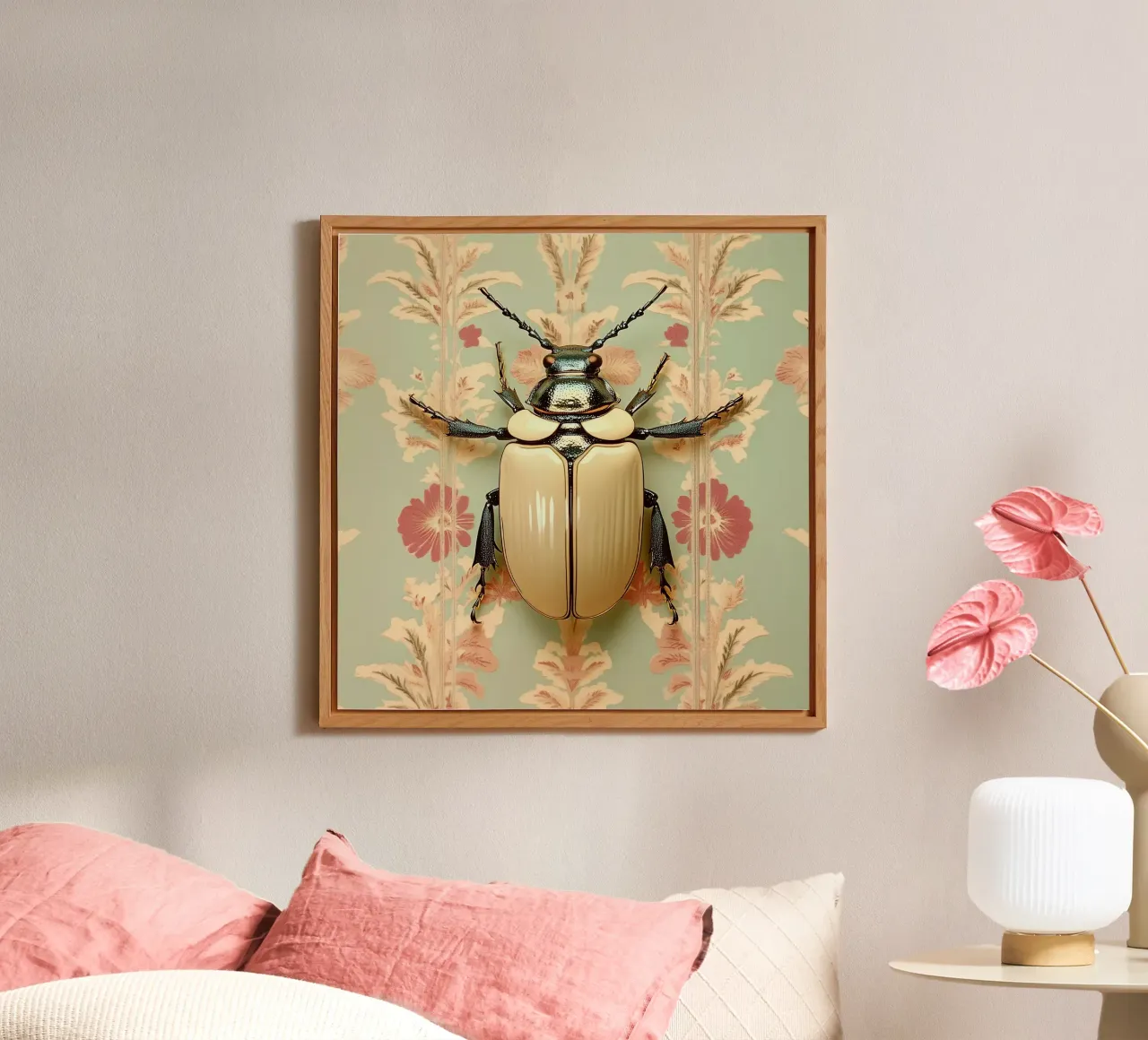 Vintage jewerly beetle on floral wallpaper alu-dibond by Little Things