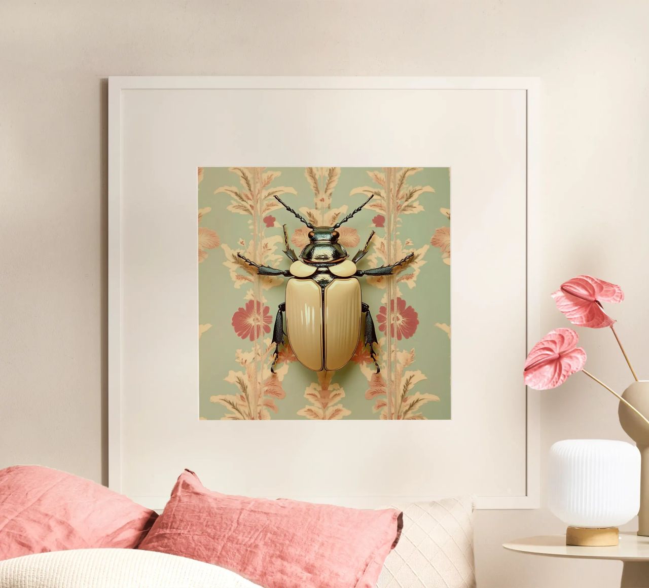 Vintage jewerly beetle on floral wallpaper poster by Little Things