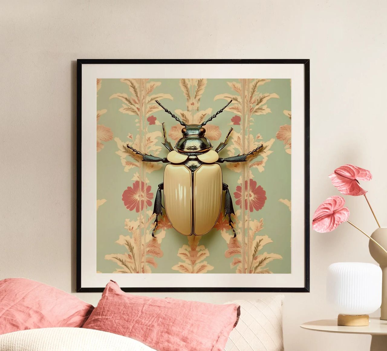 Vintage jewerly beetle on floral wallpaper poster by Little Things