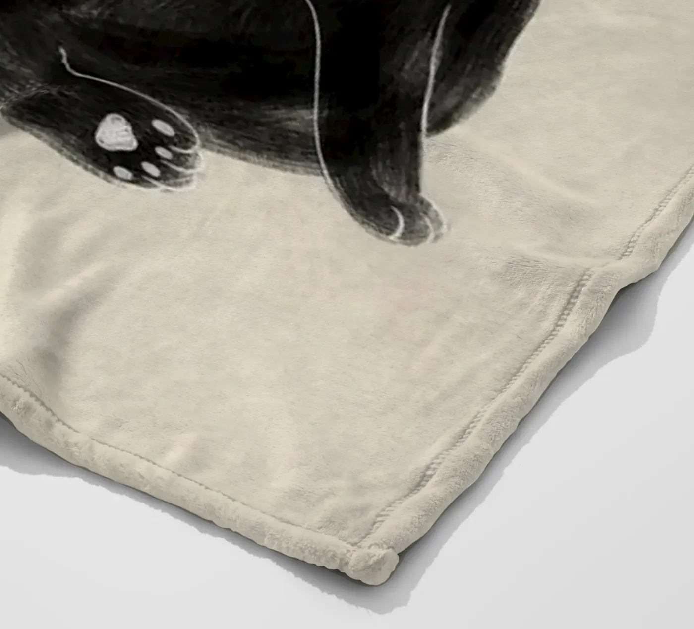 Chubby Black Cat Illustration - Japanese Sumi-e Style fleece blanket by syntetyc