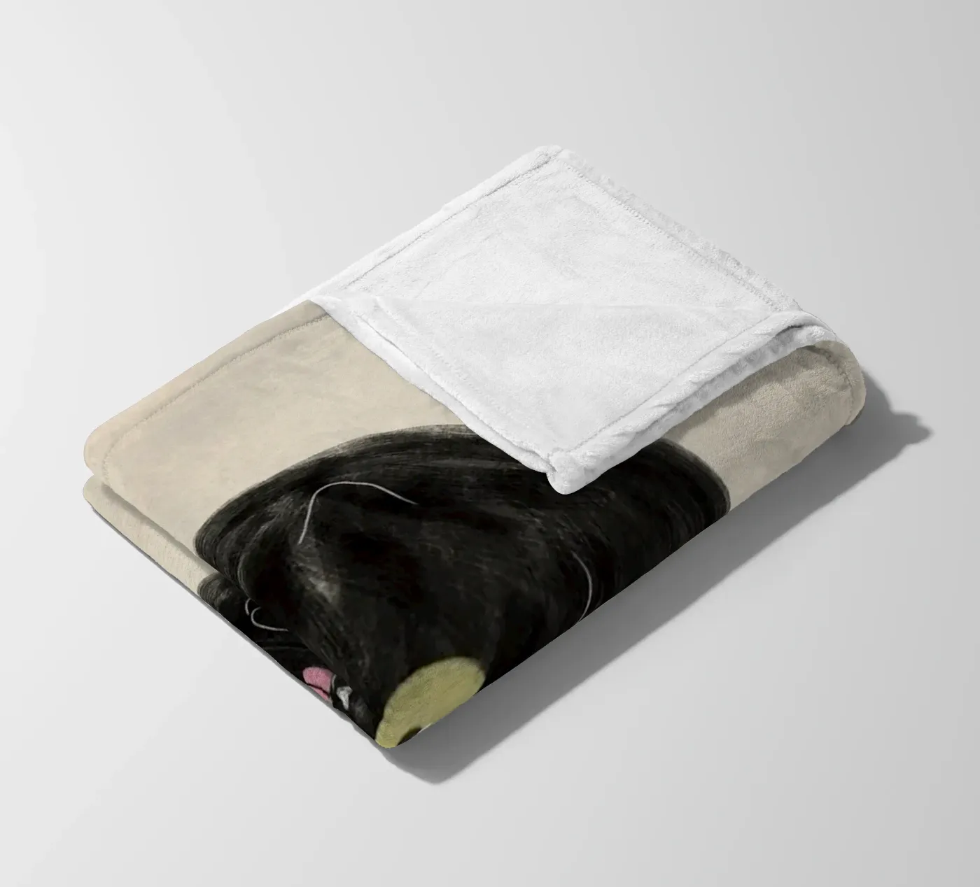 Chubby Black Cat Illustration - Japanese Sumi-e Style fleece blanket by syntetyc