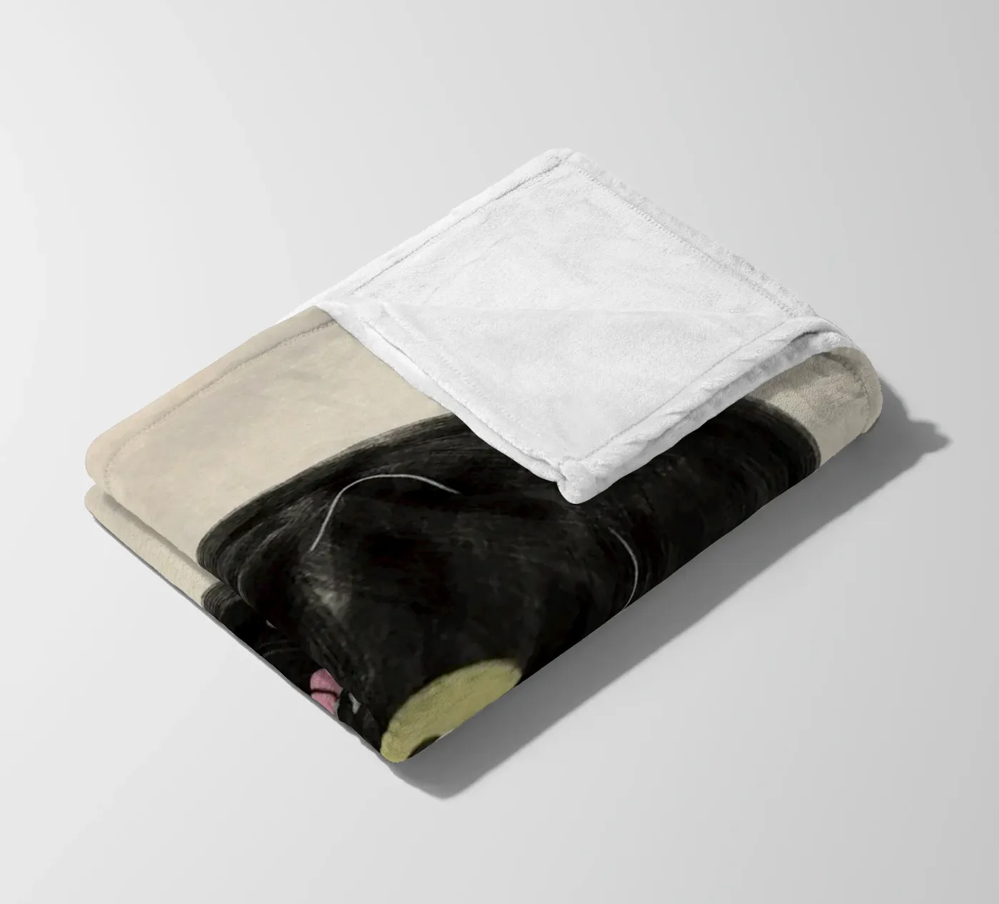 Chubby Black Cat Illustration - Japanese Sumi-e Style fleece blanket by syntetyc
