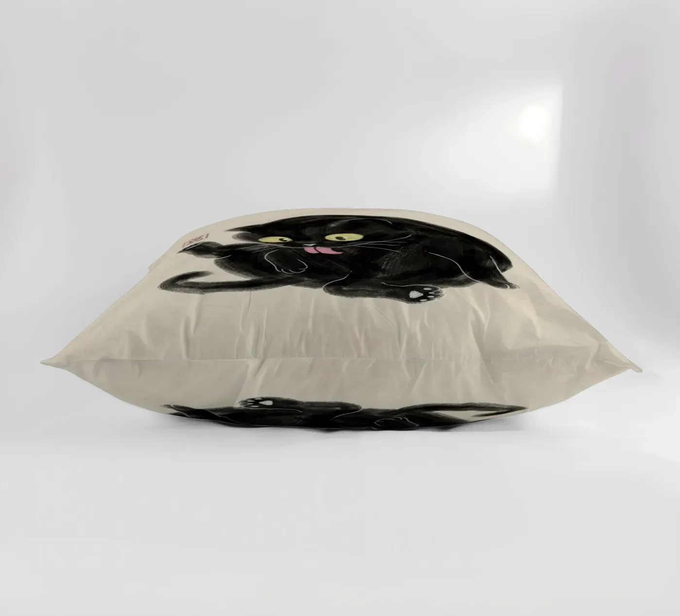 Chubby Black Cat Illustration - Japanese Sumi-e Style decorative cushion by syntetyc