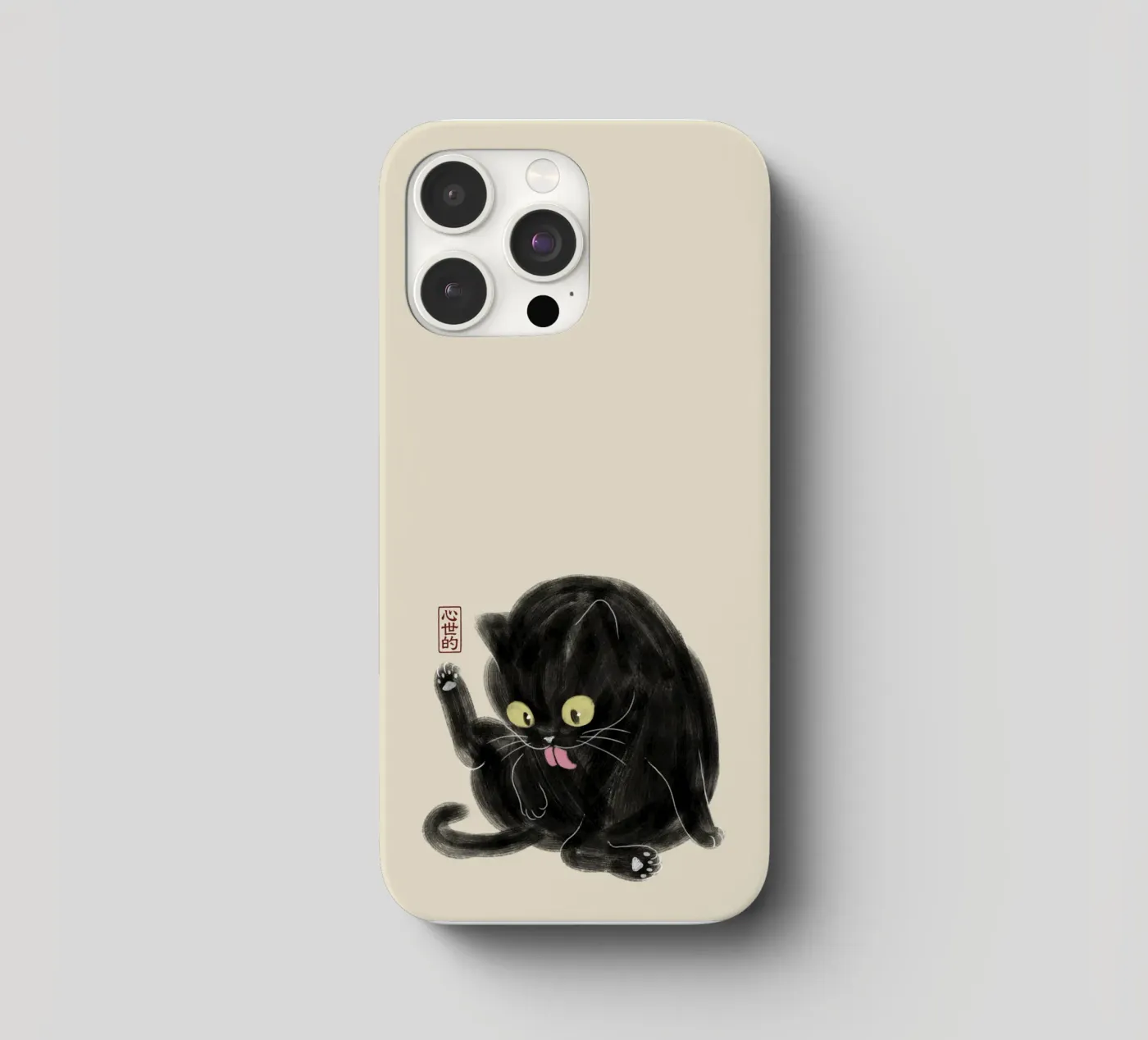 Chubby Black Cat Illustration - Japanese Sumi-e Style iphone case by syntetyc