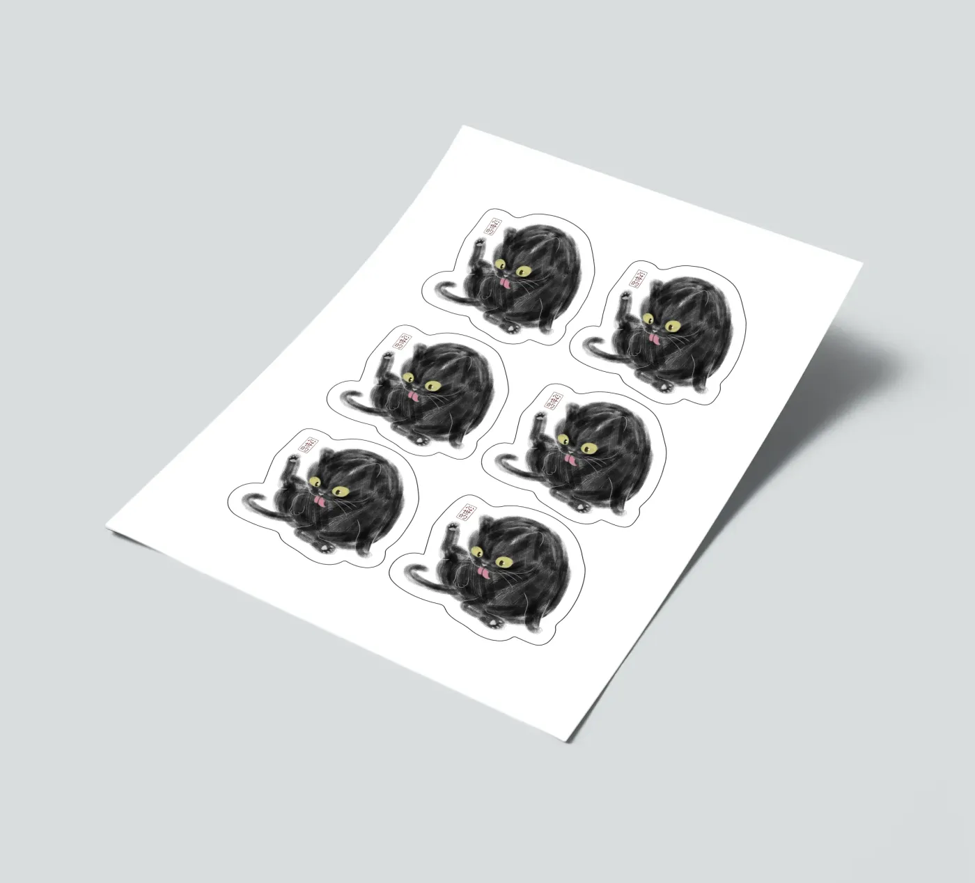 Chubby Black Cat Illustration - Japanese Sumi-e Style sticker sheet by syntetyc