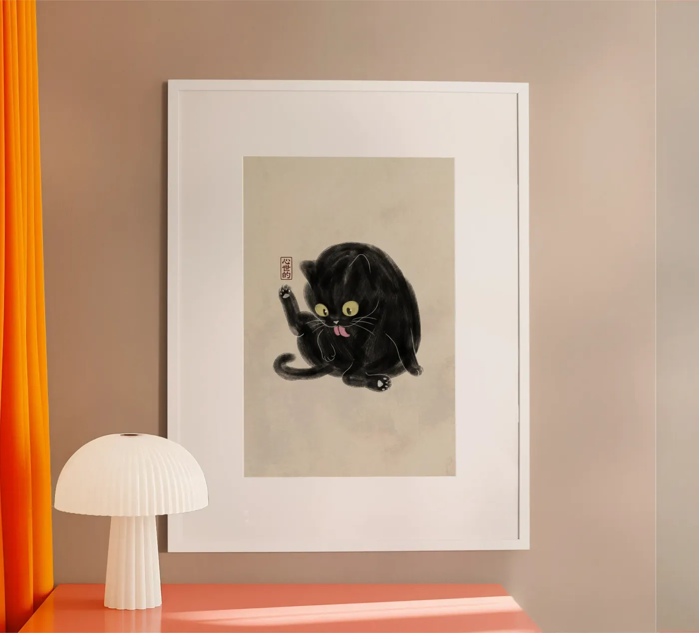 Chubby Black Cat Illustration - Japanese Sumi-e Style poster by syntetyc