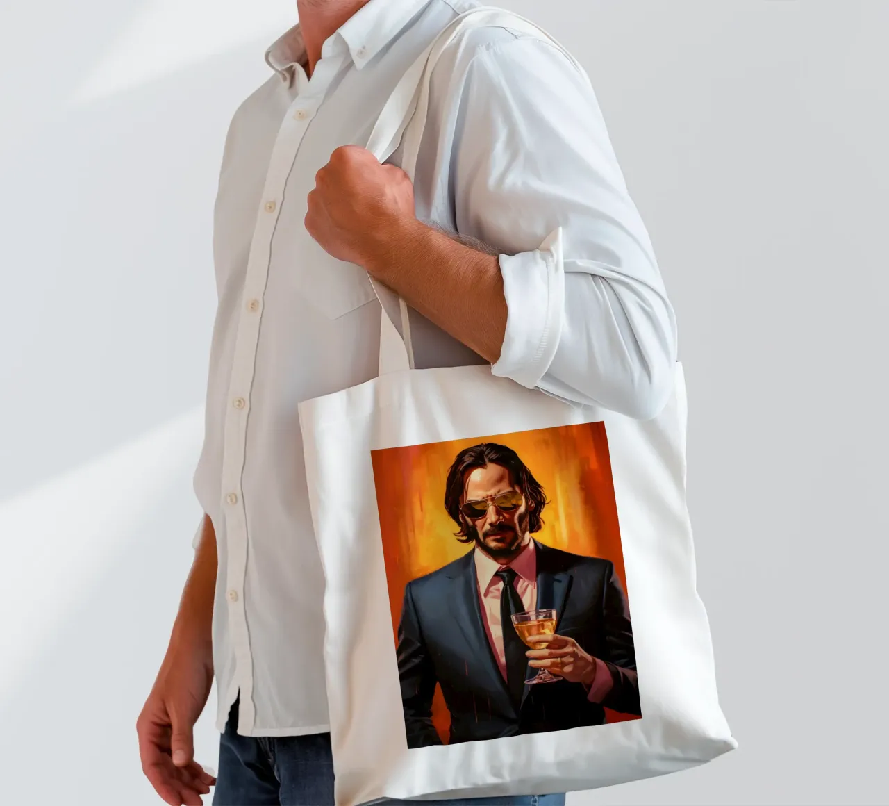 John Wick with a Drink Art borsa in juta da Lootprint