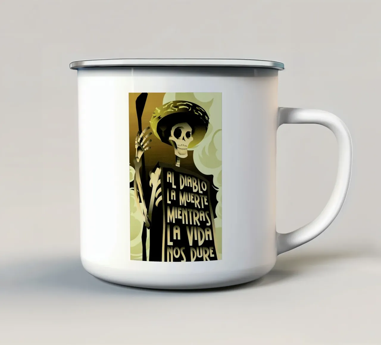 Day Of The Dead enamel mug by Rodolfo Reyes