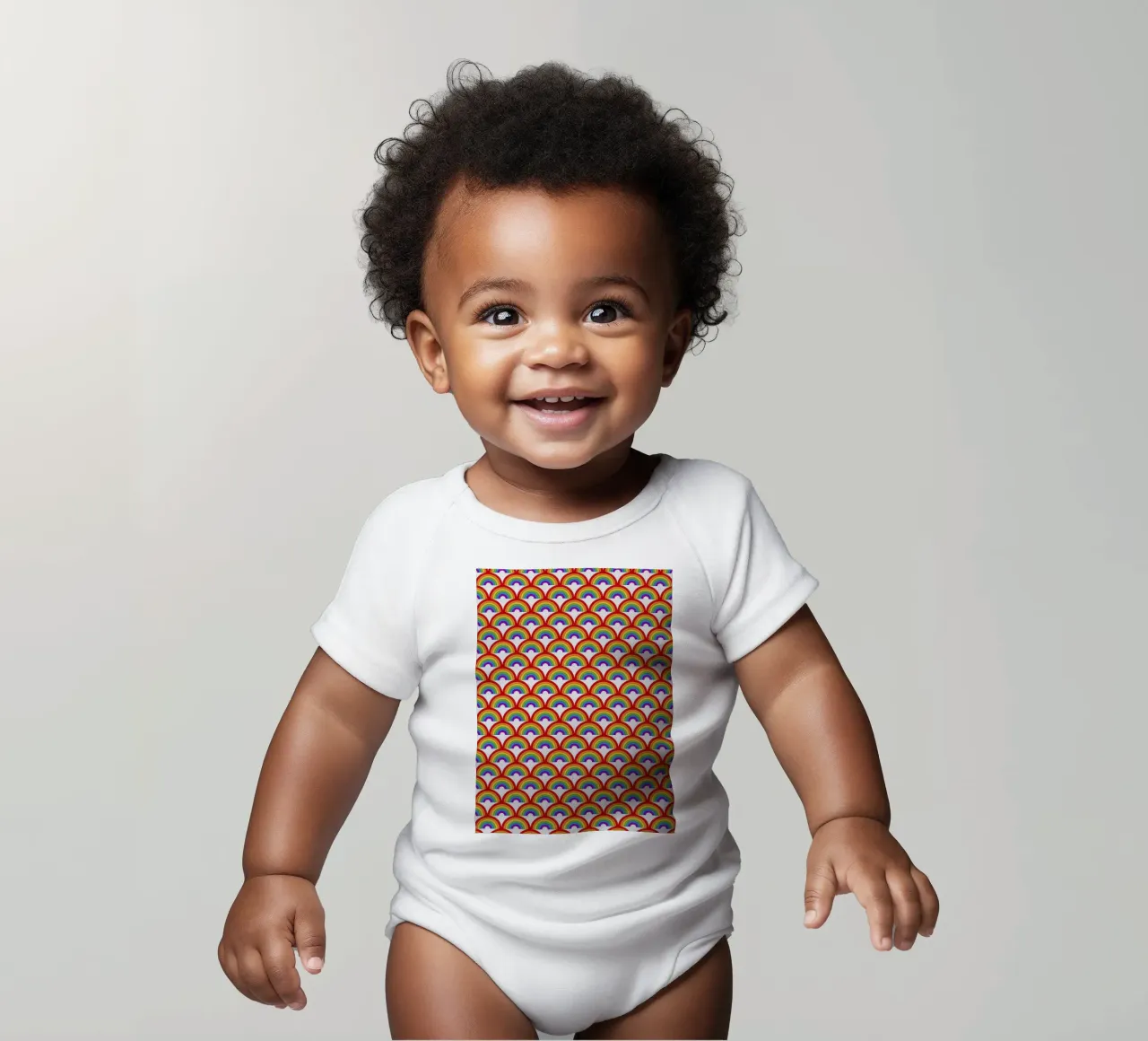 rainbows short-sleeve baby romper by lookingforsunrays