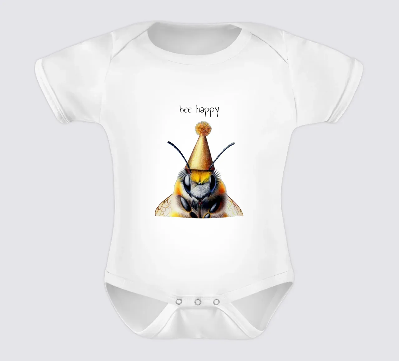 Party Bee short-sleeve baby romper by Graphit und Farbe