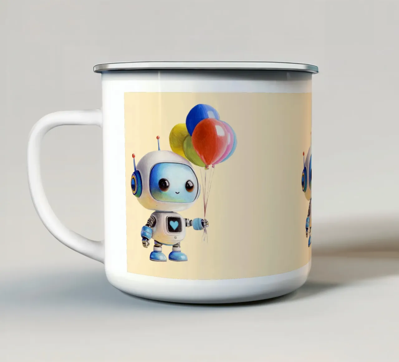 Robot con palloncini tazza in smalto da Graphit und Farbe