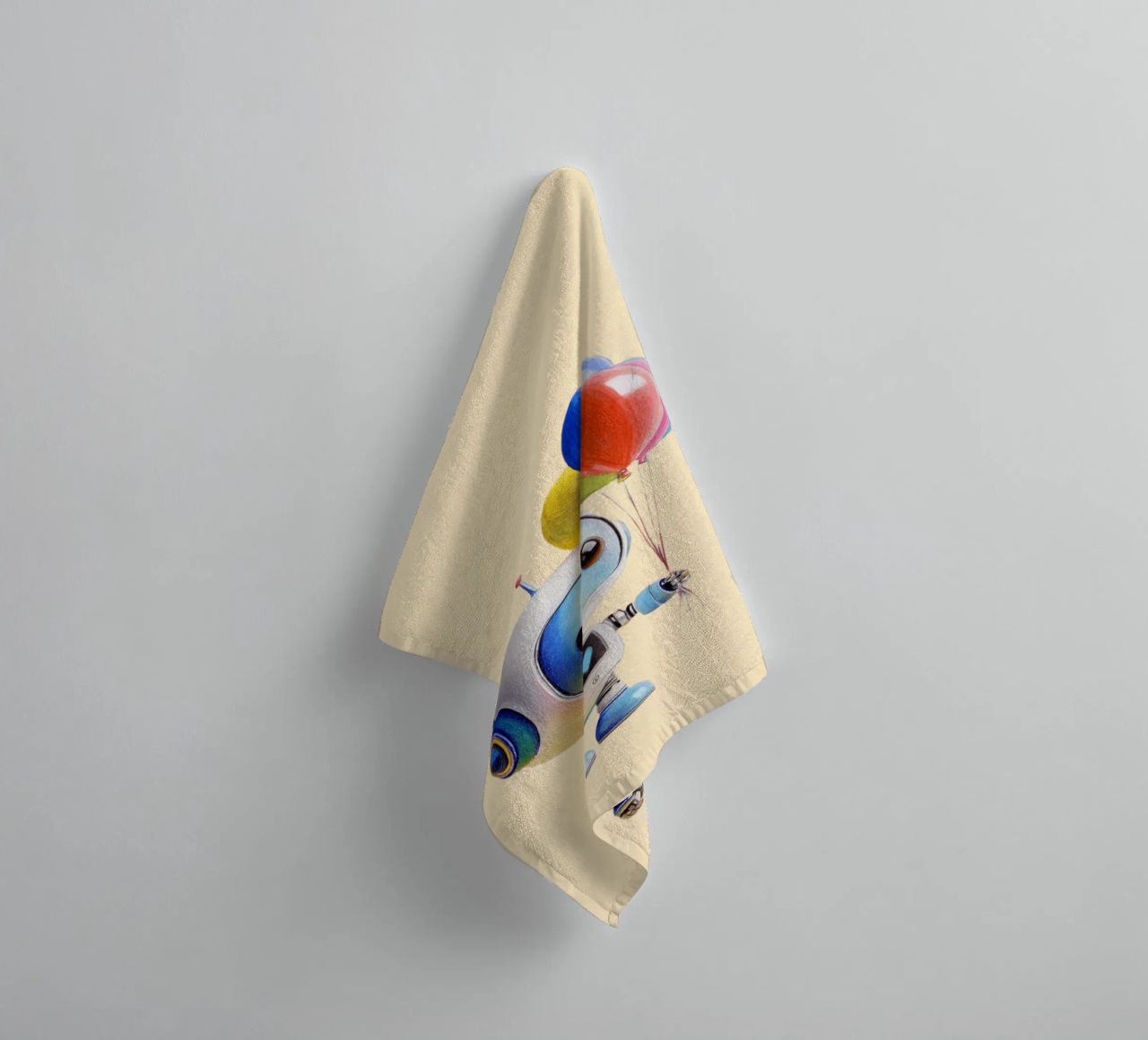 Robots with balloons towel by Graphit und Farbe
