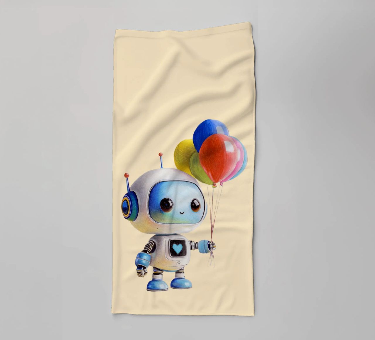 Robots with balloons towel by Graphit und Farbe