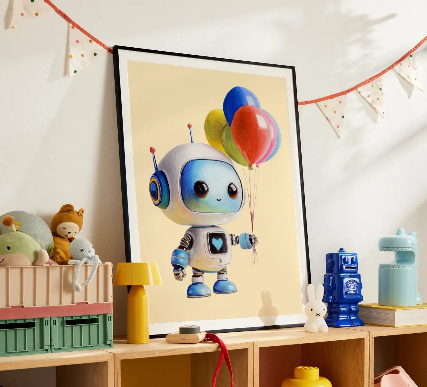 Robots with balloons poster by Graphit und Farbe