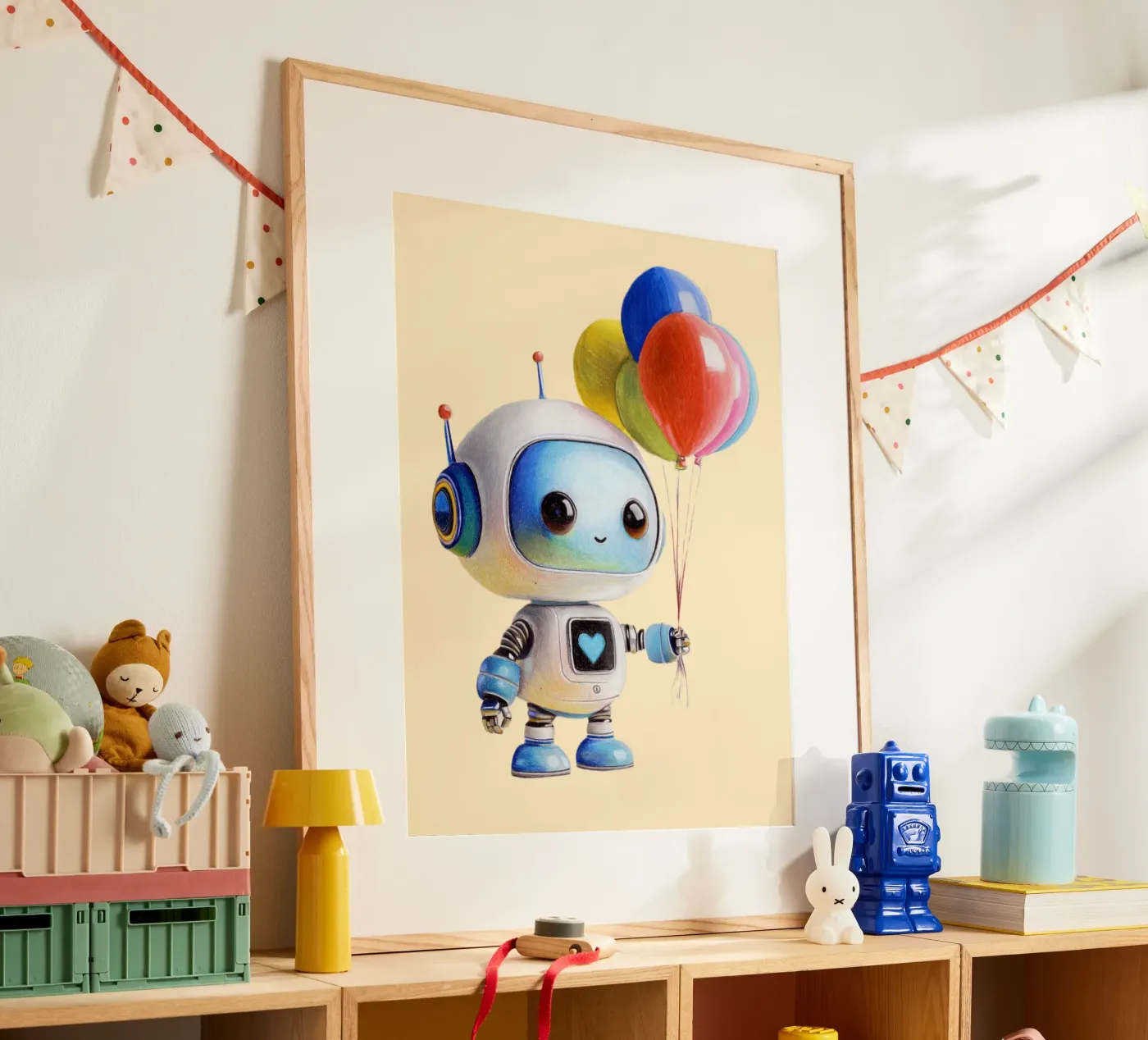 Robots with balloons poster by Graphit und Farbe