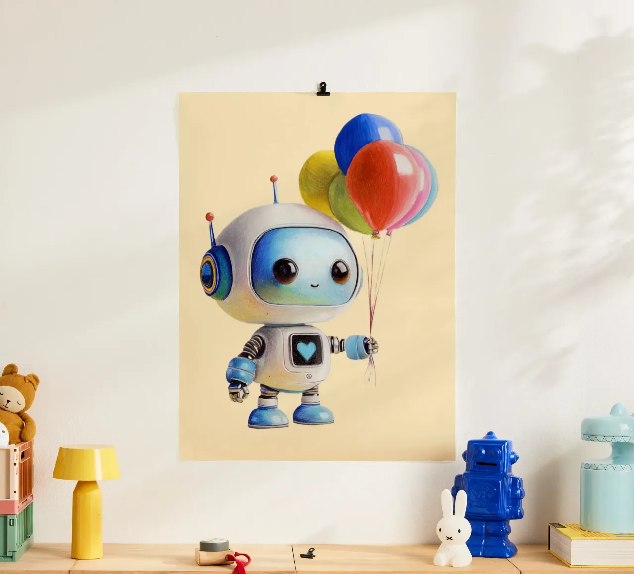 Robot con palloncini carta hahnemühle da Graphit und Farbe