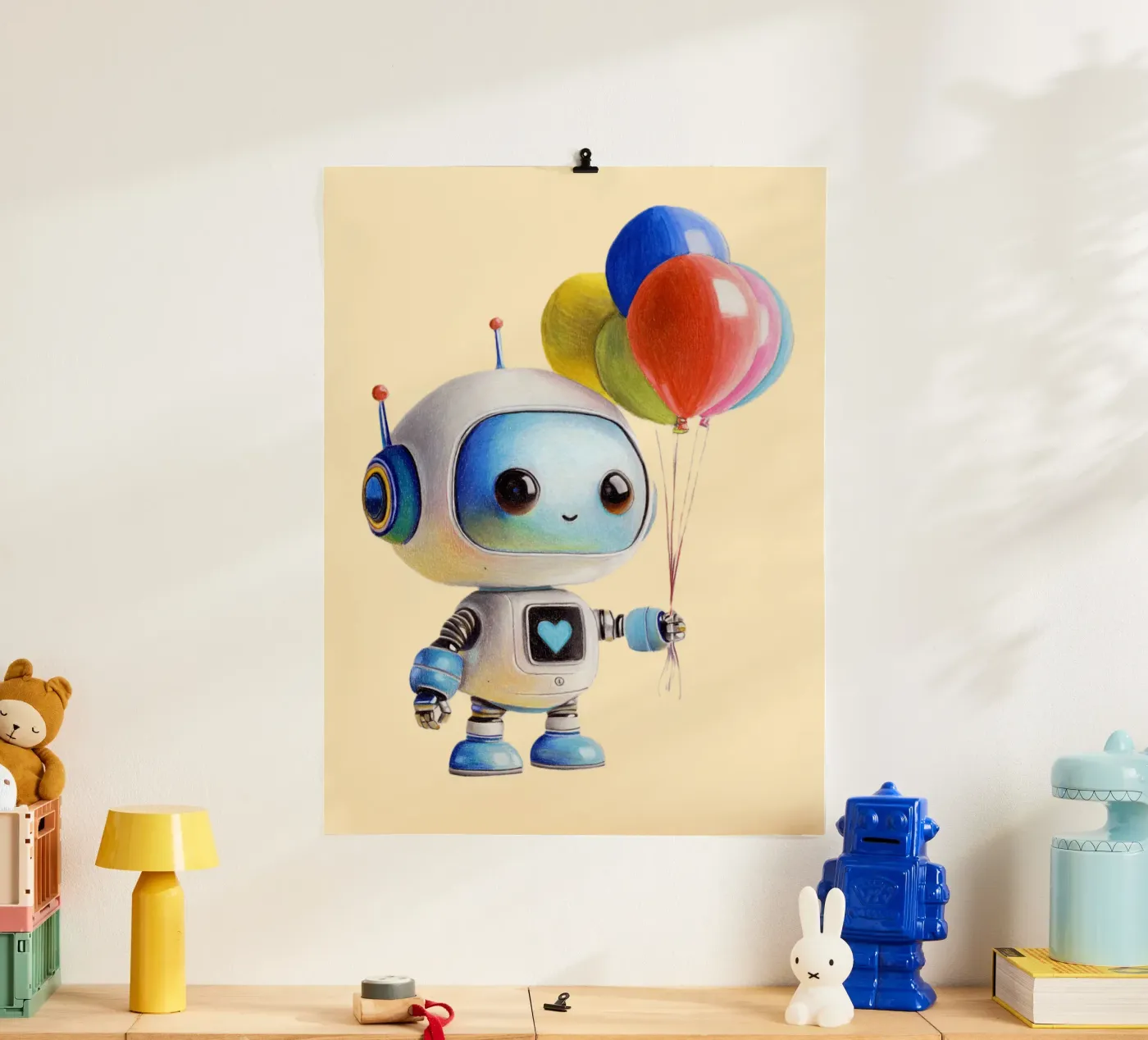 Robots with balloons poster by Graphit und Farbe