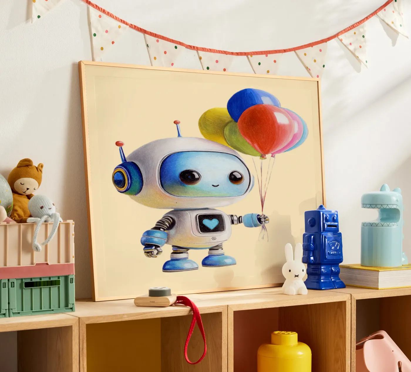 Robots with balloons poster by Graphit und Farbe