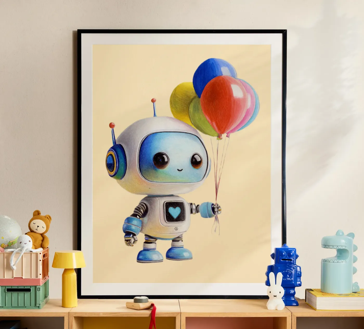 Robots with balloons poster by Graphit und Farbe