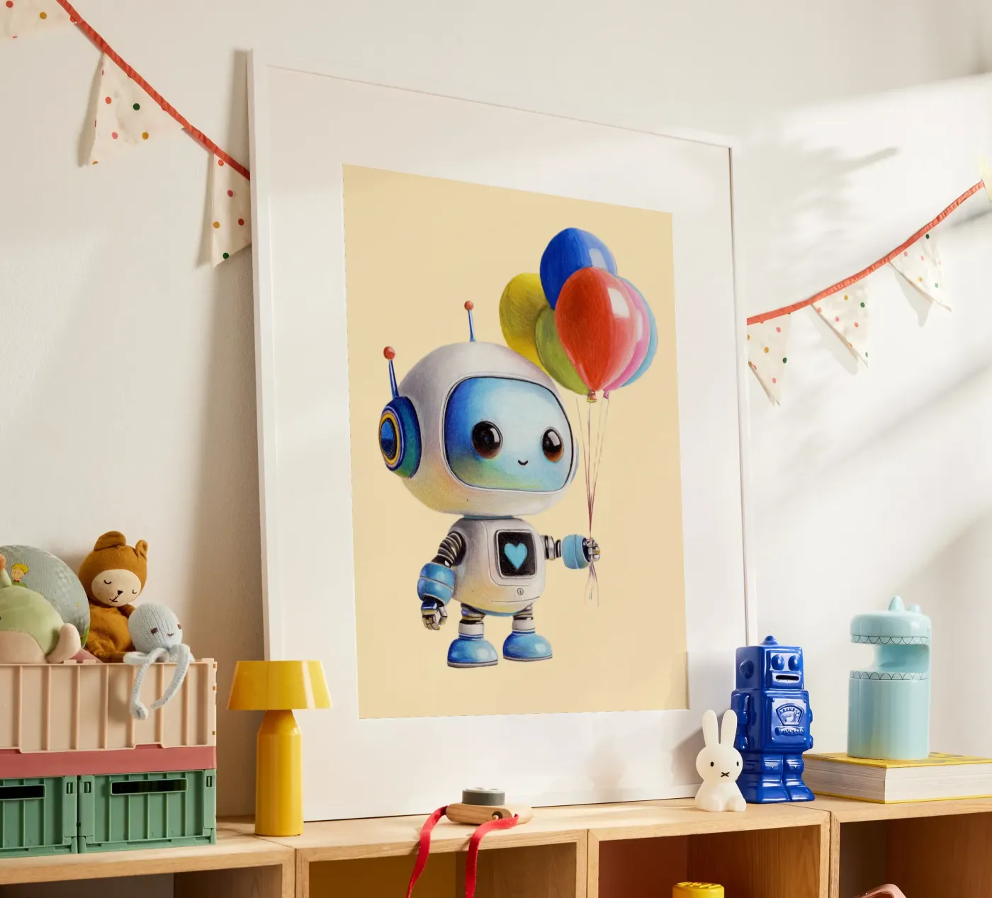 Robots with balloons poster by Graphit und Farbe
